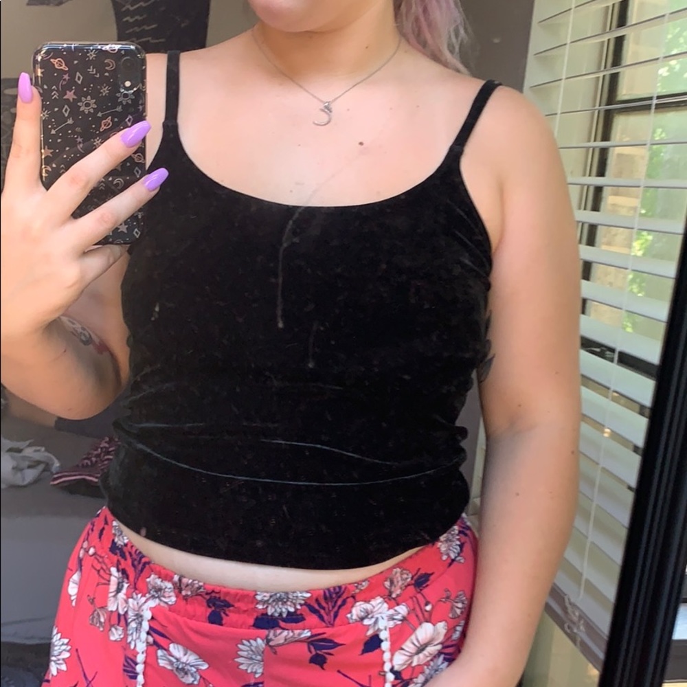 Black crushed velvet crop top